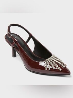 Women’s Burgundy Patent Slingback Pump with Crystal Fringe